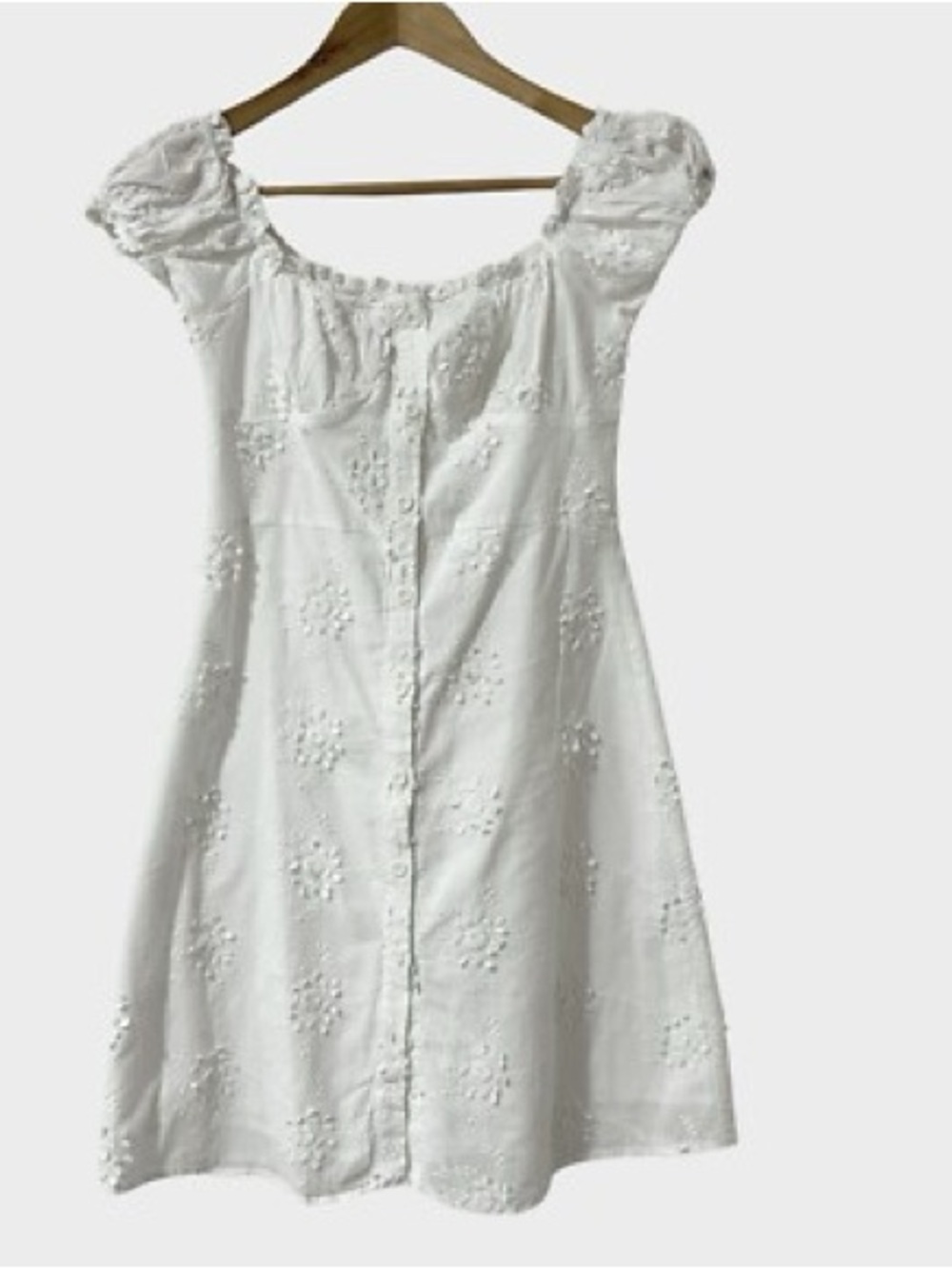 O.P.I. White Embroidered Button-Front Mini Dress